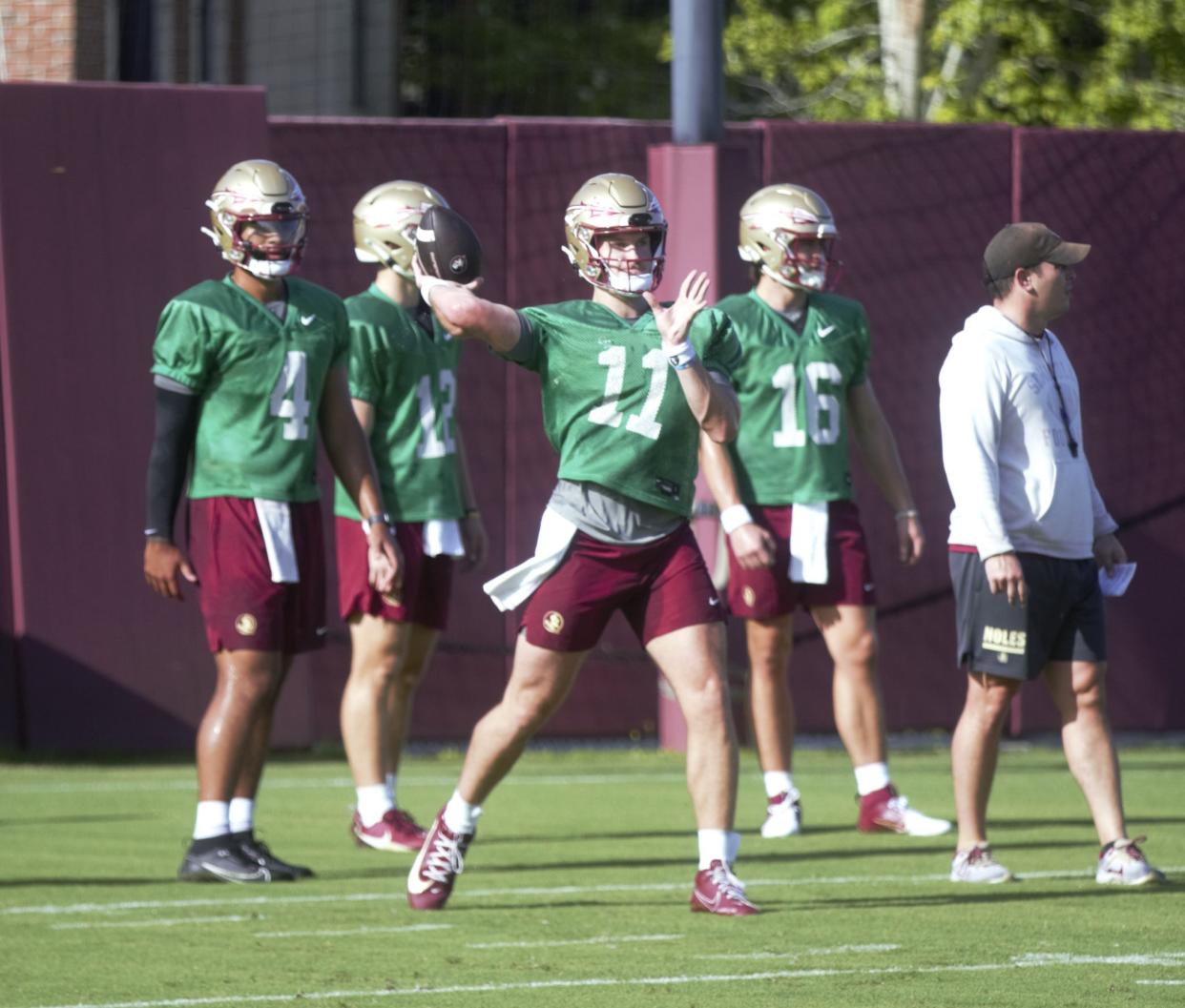 Florida State football players participate in day one of the Seminoles fall camp at Florida State University on Wednesday, July 24, 2024.