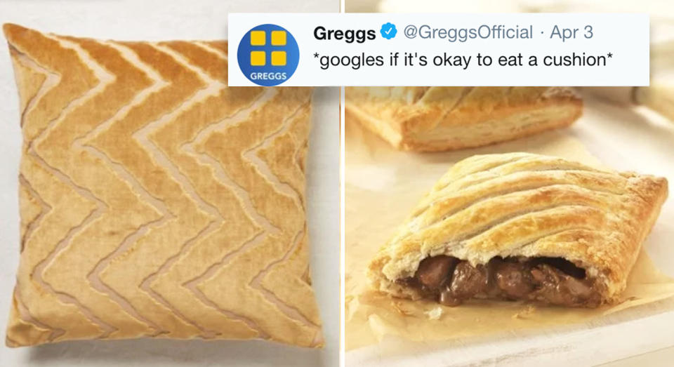 Cushion or steak bake? [Photo: Greggs/Twitter/Next]