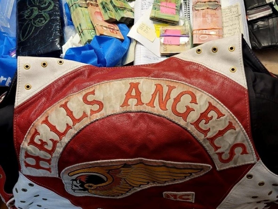 Ontario Provincial Police say this Hells Angels vest was among items seized as part of Project Coyote, a 13-month investigation into drug and gun smuggling. (Supplied by OPP - image credit)