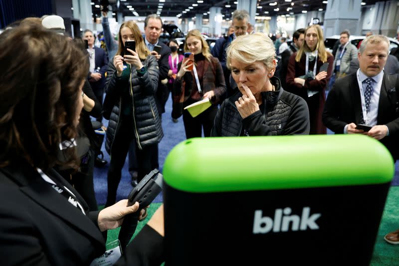 U.S. Energy Secretary Granholm and White House National Climate Adviser Zaidi view electric vehicles at the Washington Auto Show in Washington