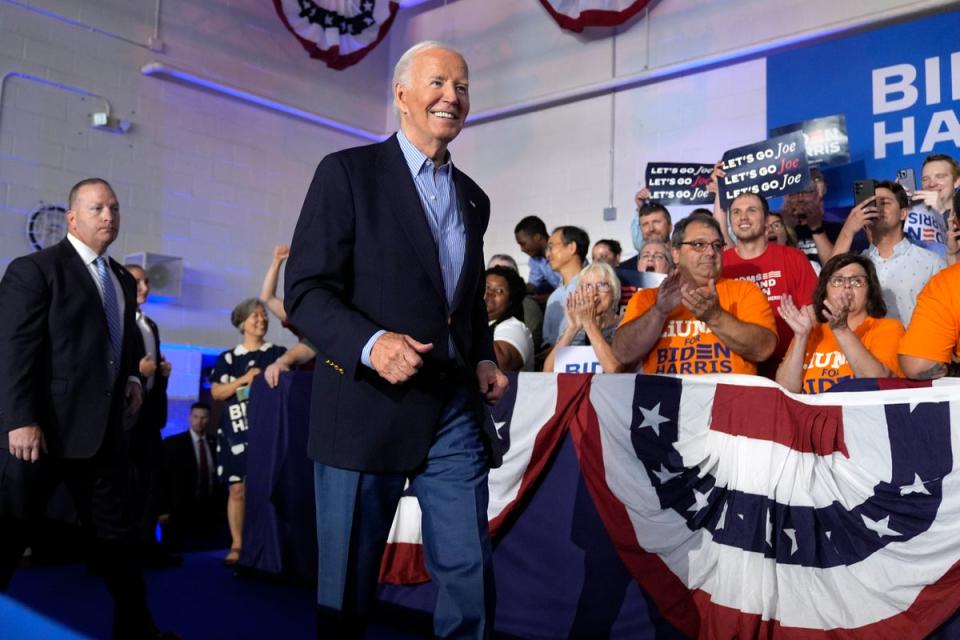 Joe Biden attends a campaign rally in Wisconsin on July 5. (AP)