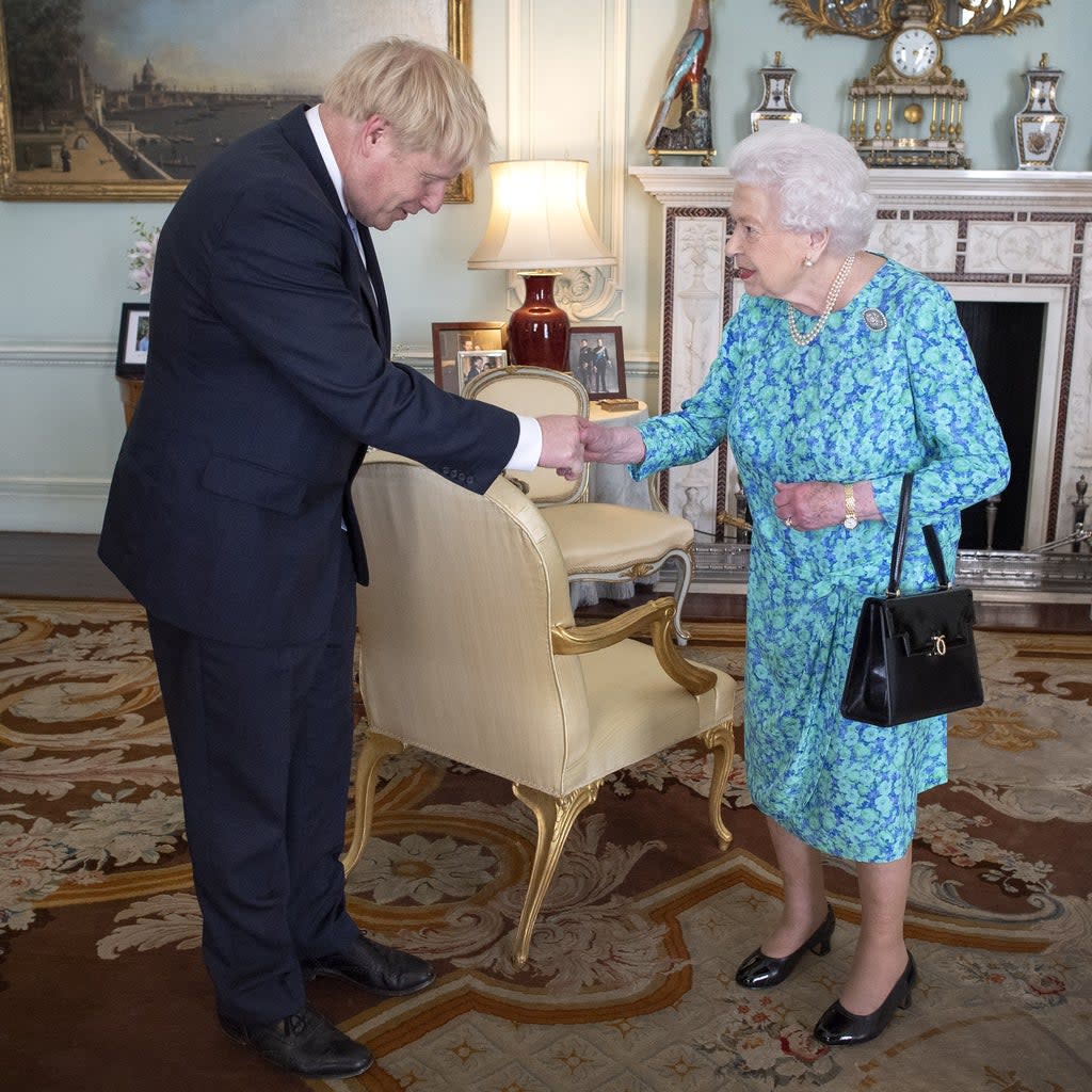 File photo dated 24/7/2019 of Queen Elizabeth II welcoming the newly-elected leader of the Conservative party Boris Johnson during an audience in Buckingham Palace, London. (Victoria Jones/PA) (PA Wire)