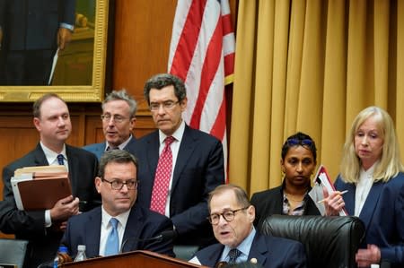 Committee Chairman Nadler sits with staff at House Judiciary Committee impeachment investigation hearing on Capitol Hill in Washington