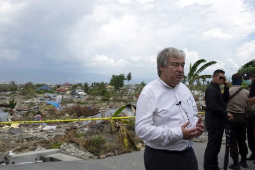 United Nations Secretary-General Antonio Guterres visited Balaroa village in Palu following the September 28 earthquake and tsunami that hit the area