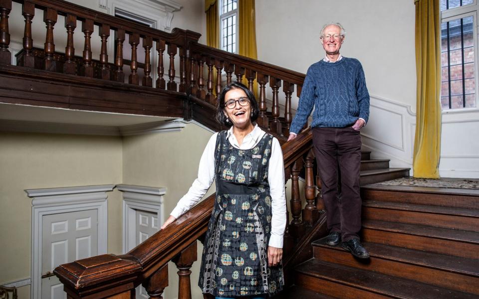 Innovation: Wasfi Kani and Bamber Gascoigne at his house West Horsley Place, to which Grange Park Opera migrated in 2017 - Jeff Gilbert