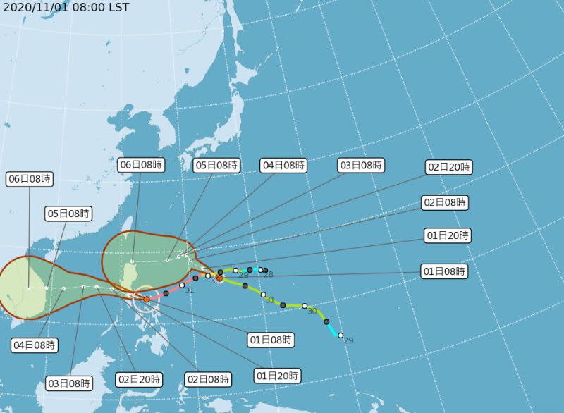 ▲目前輕度颱風閃電，正以每小時29公里速度，向西北西進行。（圖／翻攝氣象局）