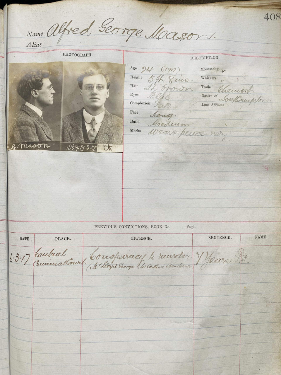 Alfred George Mason of Southampton arrested for conspiracy to murder PM Lloyd George. (SWNS)