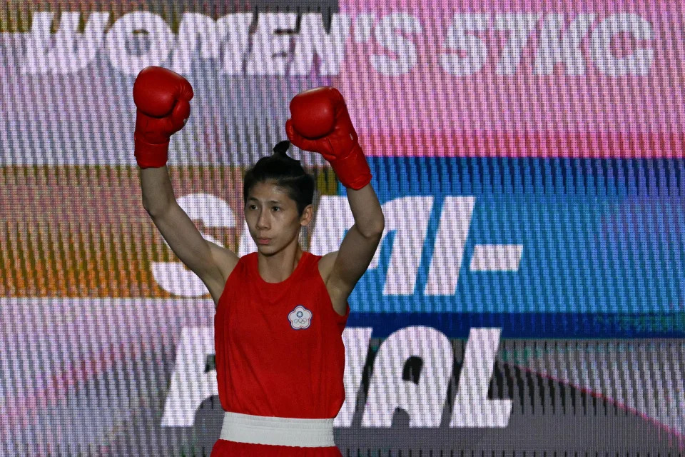 Taiwan's Lin Yu-ting arrives to fight Turkey's Esra Yildiz Kahraman in the women's 57kg semi-final boxing match during the Paris 2024 Olympic Games at the Roland-Garros Stadium, in Paris on August 7, 2024. (Photo by MOHD RASFAN / AFP) (Photo by MOHD RASFAN/AFP via Getty Images)