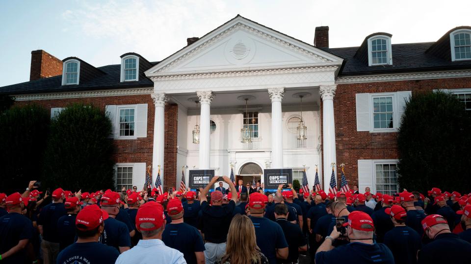 Just as Mar-A-Lago became a GOP base, so could the Trump National Golf Club in Bedminster, NJ, pictured here on August 14, 2020, when Trump addressed the City of New York Police Benevolent Association, with a crowd wearing MAGA hatsAFP via Getty Images