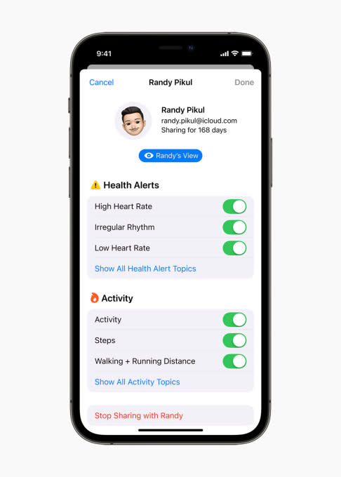 Apple Health Sharing on iOS 15.