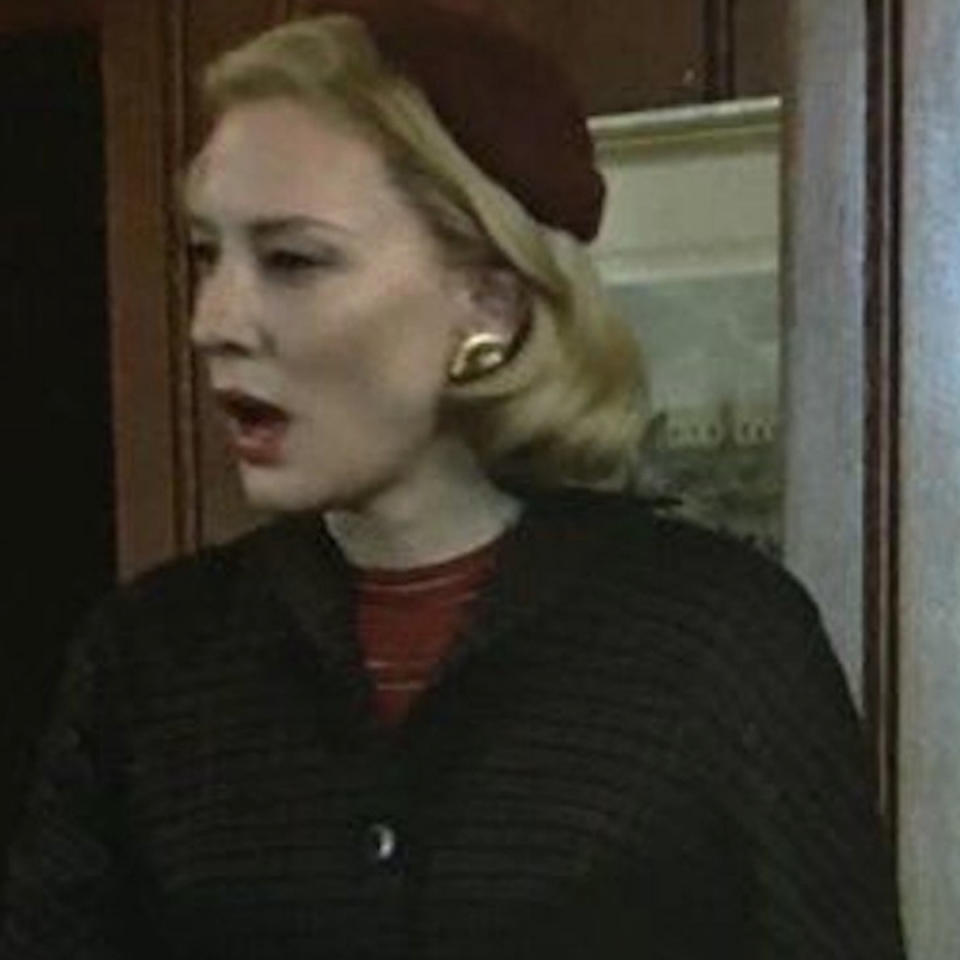 Cate Blanchett in "Carol" with her mouth open in shock