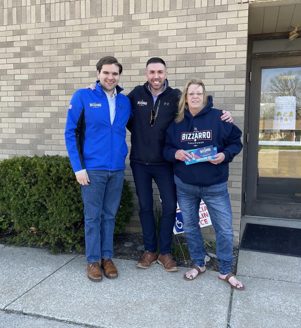 Democratic state Rep. Ryan Bizzarro and his team greet voters at Saint Paul's Lutheran Church at 3108 Sterrettania Road on April 23, 2024.