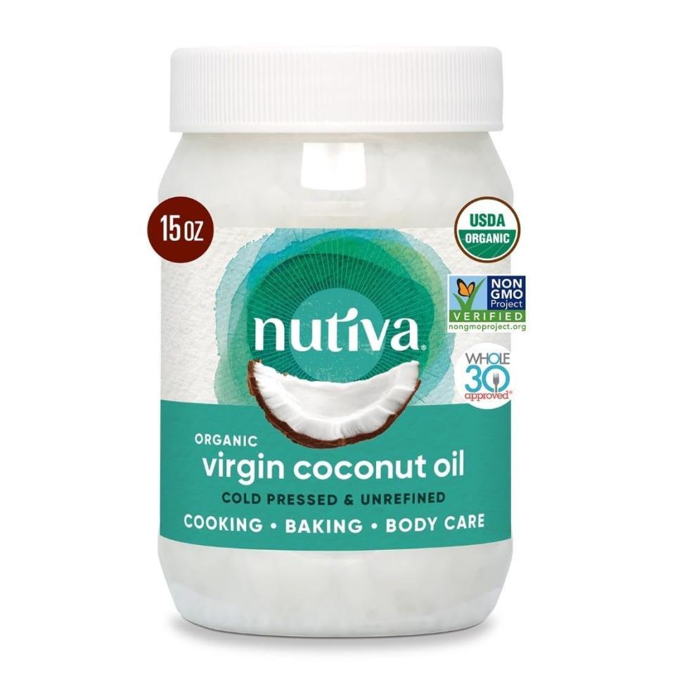 <p><a href="https://www.amazon.com/Nutiva-Organic-Coconut-Oil-15/dp/B004NTCE1M/?tag=syn-yahoo-20&ascsubtag=%5Bartid%7C2141.a.60550282%5Bsrc%7Cyahoo-us" rel="nofollow noopener" target="_blank" data-ylk="slk:Shop Now;elm:context_link;itc:0;sec:content-canvas" class="link ">Shop Now</a></p><p>Organic Coconut Oil</p><p>Amazon</p><p>$7.74</p><span class="copyright">Nutiva</span>