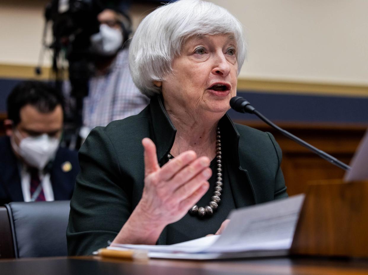 Treasury Secretary Janet Yellen testifies during a House Financial Services Committee on May, 12 2022.