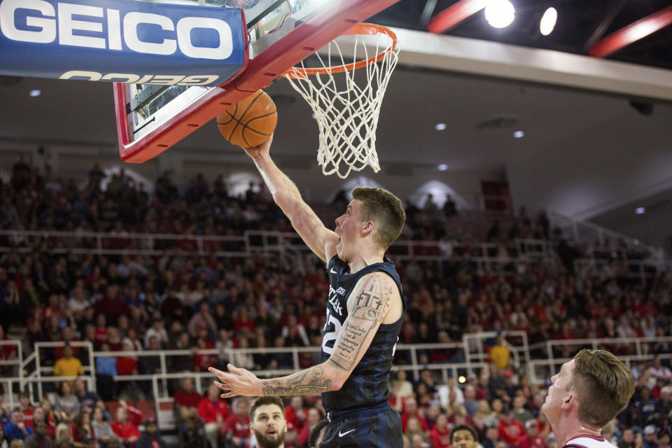 Butler forward Sean McDermott (22) goes for the lay up during the first half of an NCAA college basketball game against St. John's, Tuesday, Dec. 31, 2019, in New York. (AP Photo/Julius Constantine Motal)