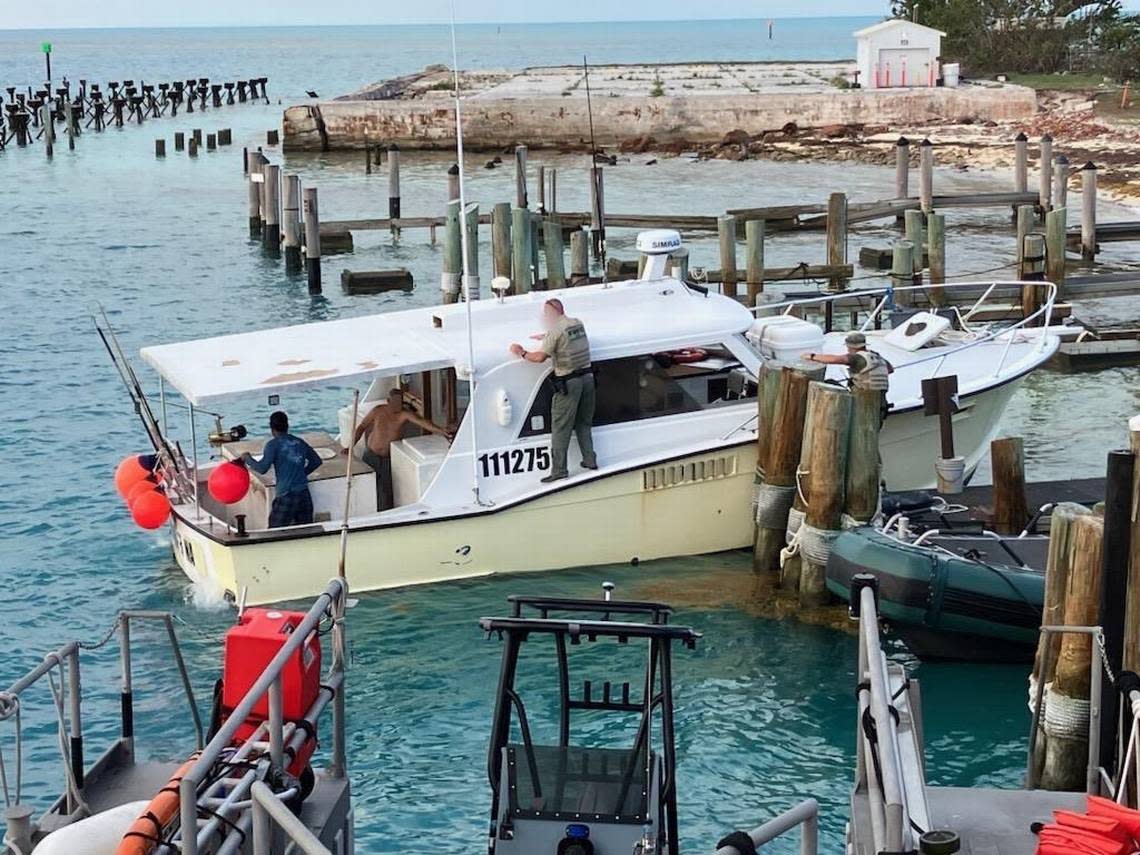 One of two boats recovered that may have carried 48 Cuban migrants to Dry Tortugas National Park on Saturday, March 4, 2023.