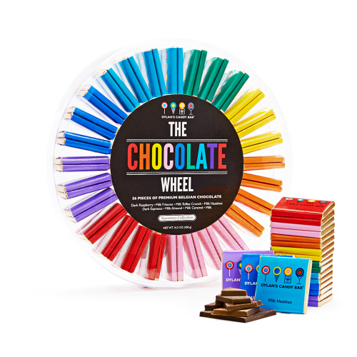 Chocolate squares in colorful packaging