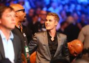 May 2, 2015; Las Vegas, NV, USA; Justin Bieber in attendance during the world welterweight championship bout between Floyd Mayweather and Manny Pacquiao at MGM Grand Garden Arena. Mandatory Credit: Mark J. Rebilas-USA TODAY Sports