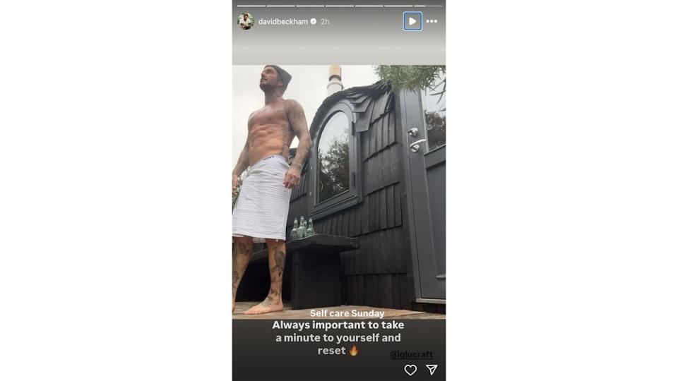 David Beckham by his sauna at his Cotswolds home