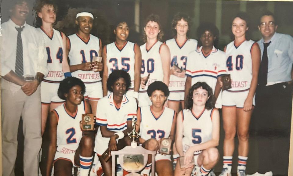 The 1985 Southeast girls basketball team went 29-3 en route to Class 3A state basketball championship.