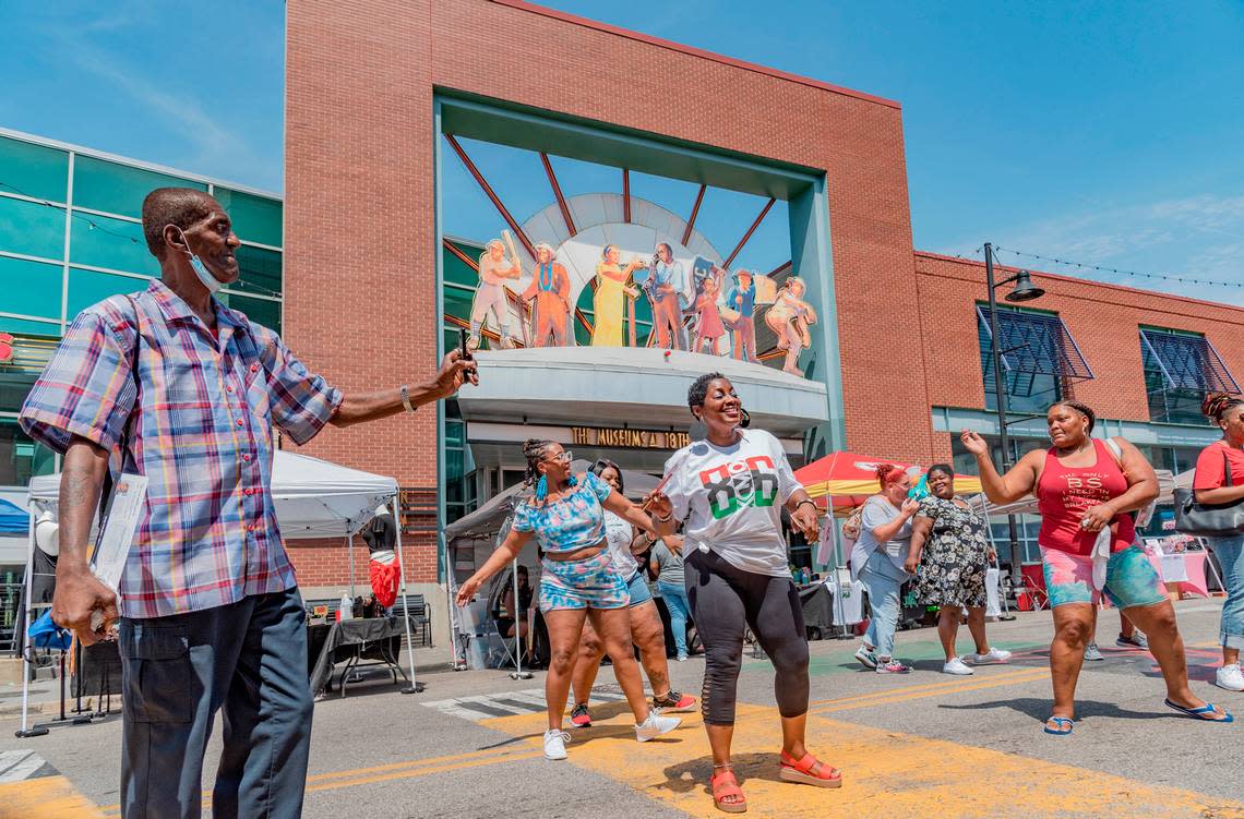 Visitors broke into dance to a DJ’s music at the 2022 816 Day event in the 18th and Vine District. Roy Inman/Special to The Star