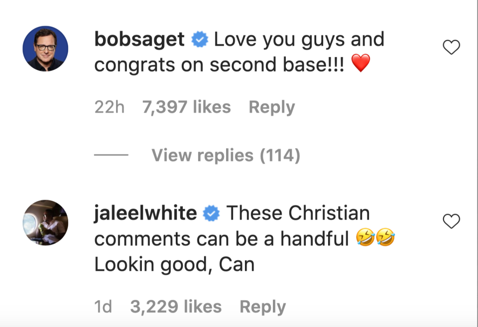 Bob Saget and Jaleel White weighed in on Candace Cameron Bure's controversial Instagram post. (Screenshot: Instagram/CandaceCameronBure)