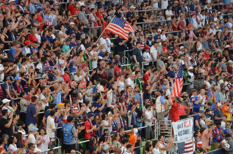 Supporters at Q2 Stadium, home of Austin FC in Austin, TX