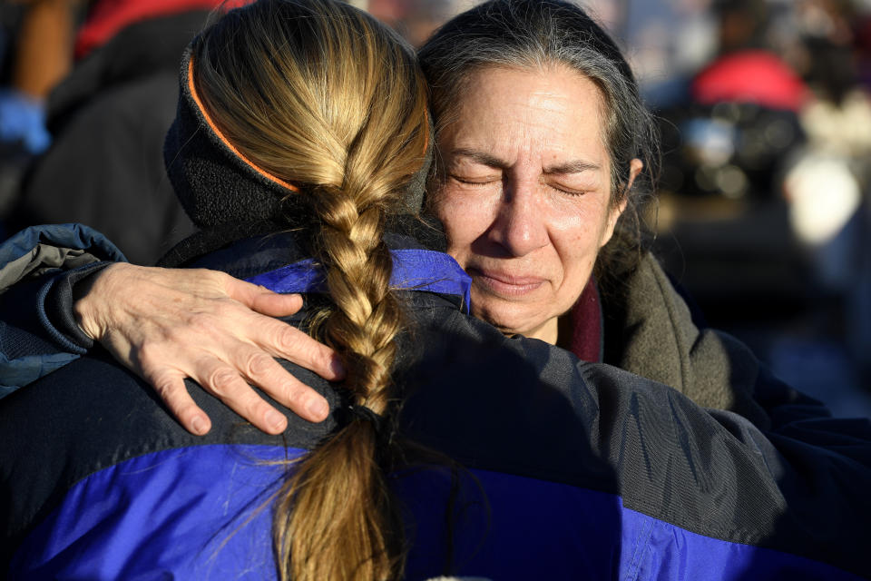 Activist Brenda Cohen cries tears of joy as she celebrates at Oceti Sakowin camp on the Standing Rock Sioux Reservation.