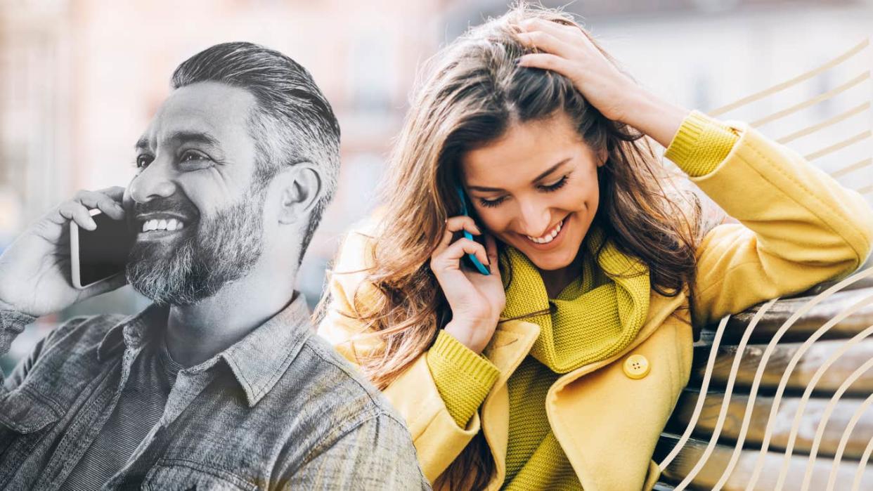 Couple talking on the phone, long distance relationship