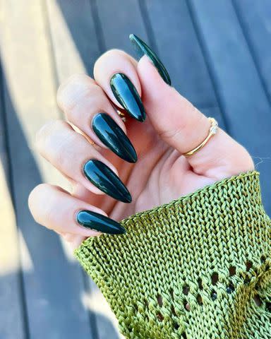 <p>Michelle Humphrey Instagram</p> Emerald green nails by Michelle Humphrey