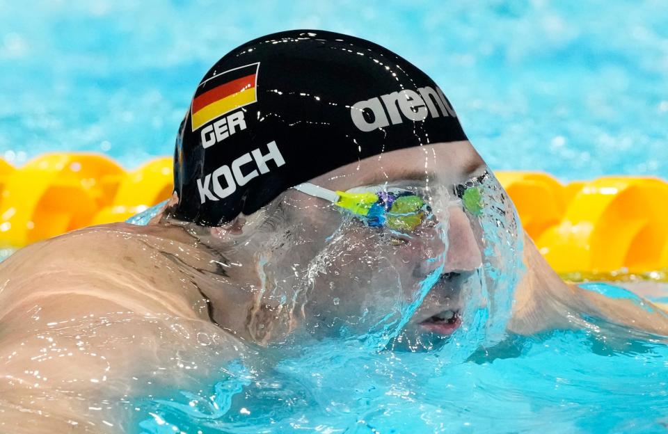Marco Koch (GER) in the men's 200m breaststroke heats during the Tokyo 2020 Olympic Summer Games at Tokyo Aquatics Centre on July 27, 2021.