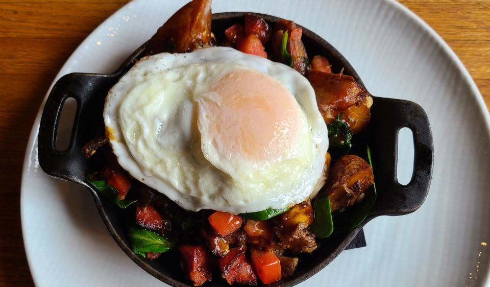 Seventh South's short-rib hash with chorizo, Swiss chard, cheese curds and more, $24.