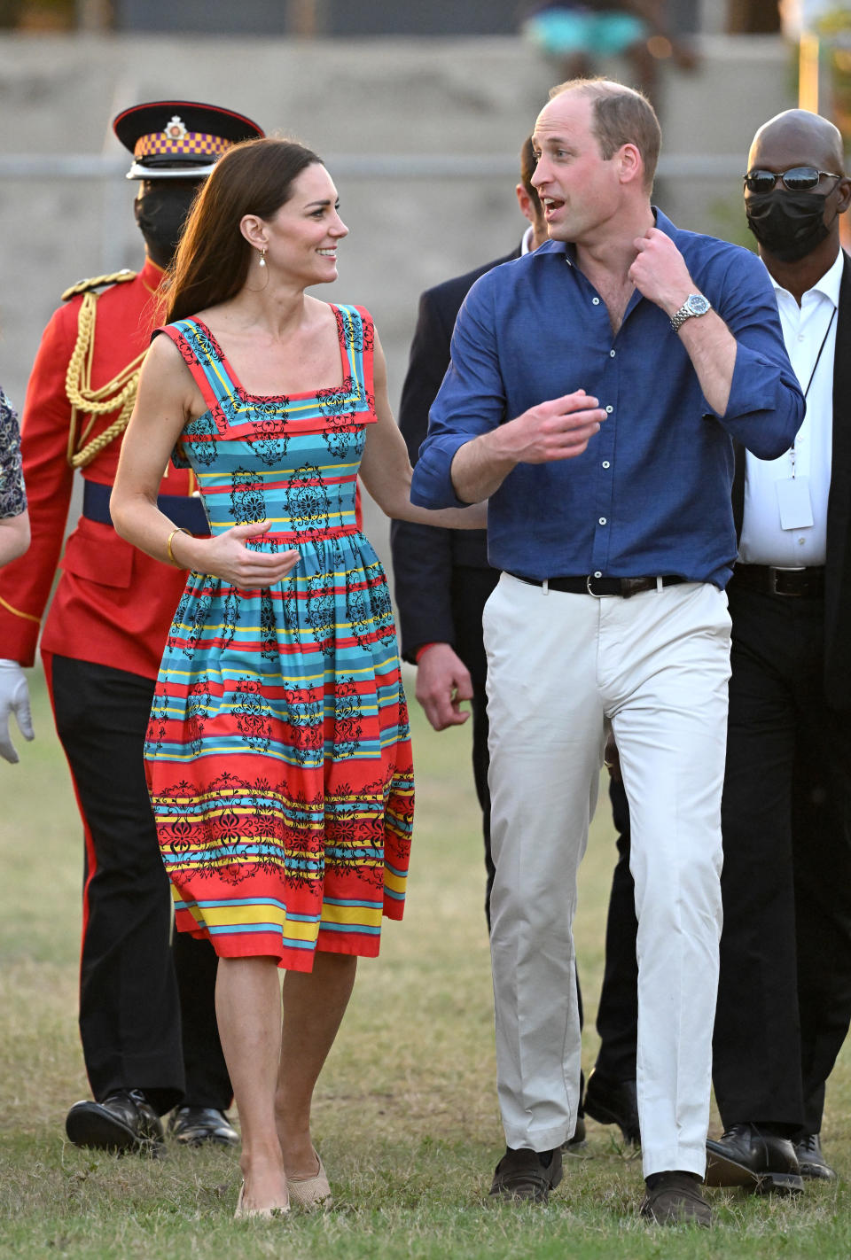 Catherine, Duchess of Cambridge and Prince William, Duke of Cambridge, visit Trench Town, the birthplace of reggae music, on March 22, 2022 in Kingston, Jamaica. Their Royal Highnesses will join some young football players and visit the Trench Town Culture Yard Museum where Bob Marley used to live. (WireImage/Getty Images))