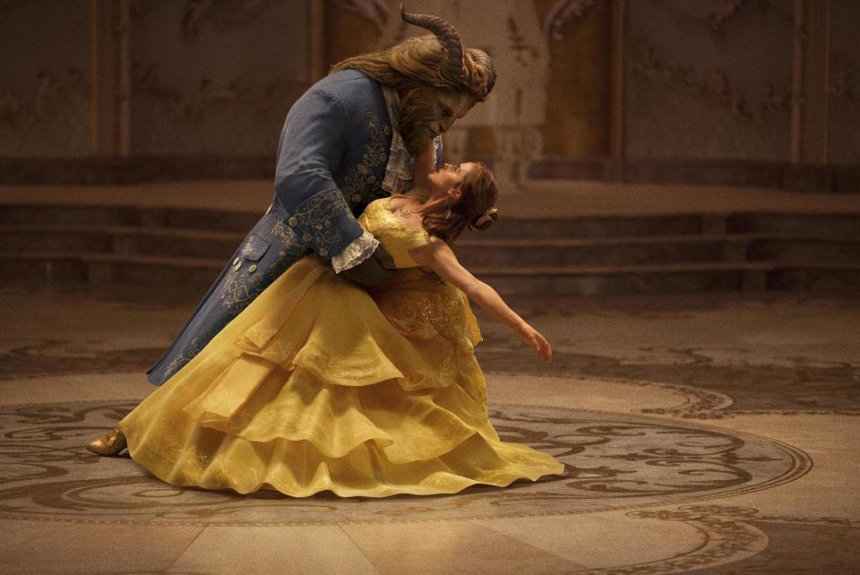 This image released by Disney shows Emma Watson as Belle and Dan Stevens as the Beast in "Beauty and the Beast," a live-action adaptation of the studio's animated classic. The film will be in theaters on March 17. (Disney via AP)