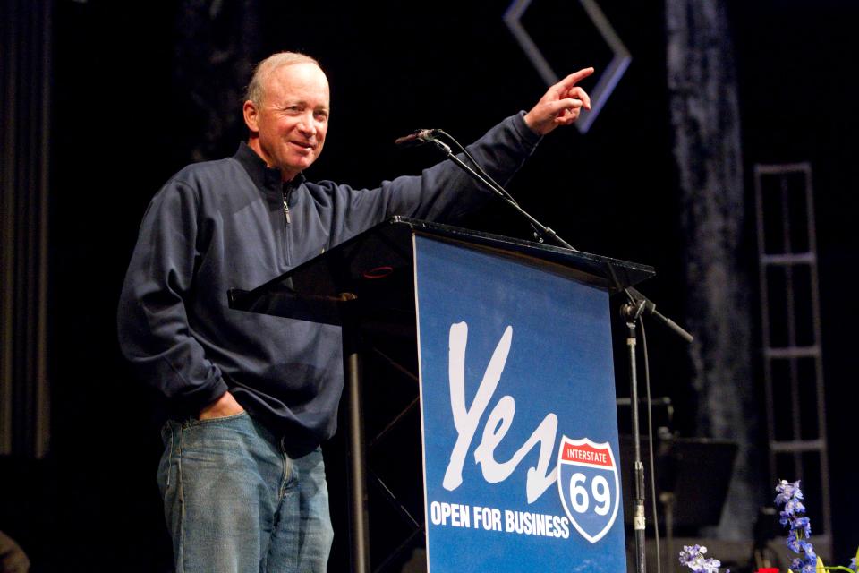 Indiana Gov. Mitch Daniels joined federal and state officials to officially open the Interstate 69 corridor, starting with a kick off lunch at Antioch Christian Church on Nov. 19, 2012.