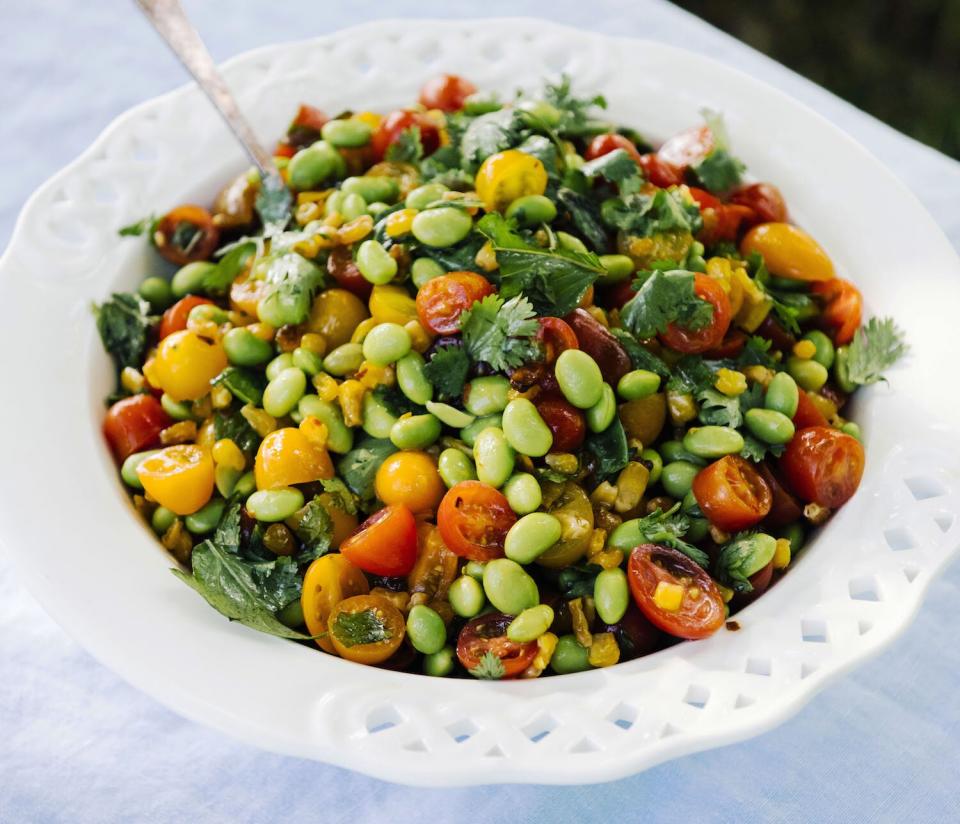 Corn Salad With Soybeans, Cherry Tomatoes, and Basil