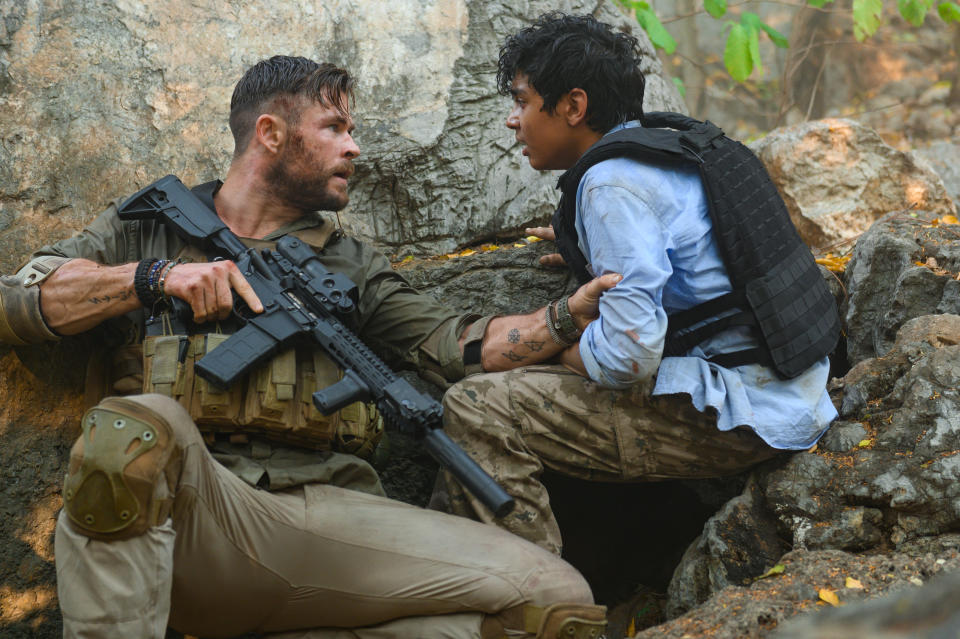 Chris Hemsworth, Rudhraksh Jaiswal in a still from Extraction. (Netflix)