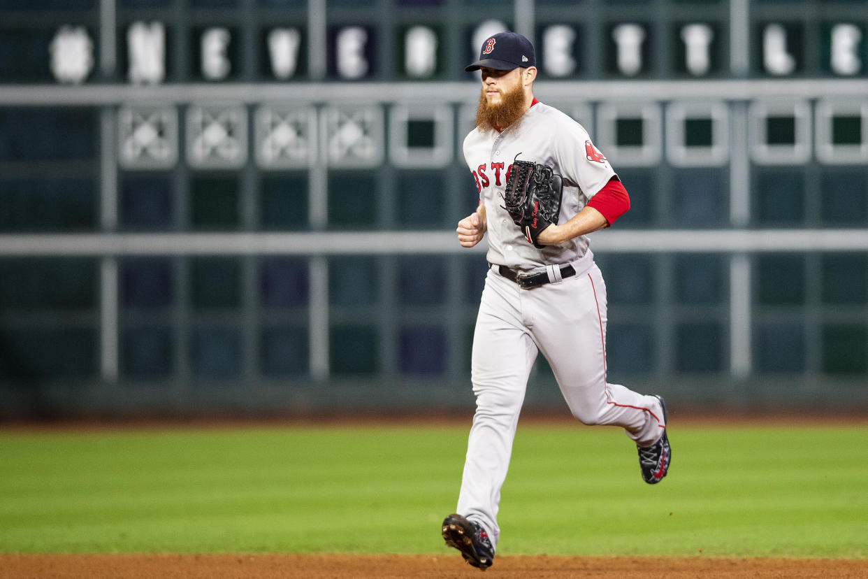 HOUSTON, TX - OCTOBER 18: Craig Kimbrel #46 of the Boston Red Sox enters the game during the ninth inning of game five of the American League Championship Series against the Houston Astros on October 18, 2018 at Minute Maid Park in Houston, Texas. (Photo by Billie Weiss/Boston Red Sox/Getty Images)