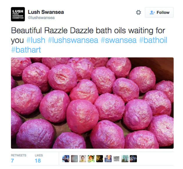 Shenton used the bath oils as soap, rubbing them all over her face and body. Photo: Twitter