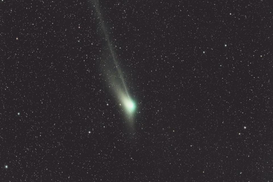 The green comet over the Isle of Wight in a fantastic photo by Peter Scotcher. <i>(Image: Peter Scotcher.)</i>