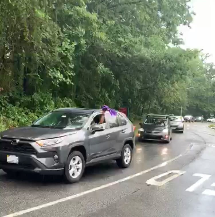 More than 50 vehicles drove around George Mason University’s campus Thursday to demand that the university replace its janitorial contractor. (Courtesy of 32BJ SEIU)