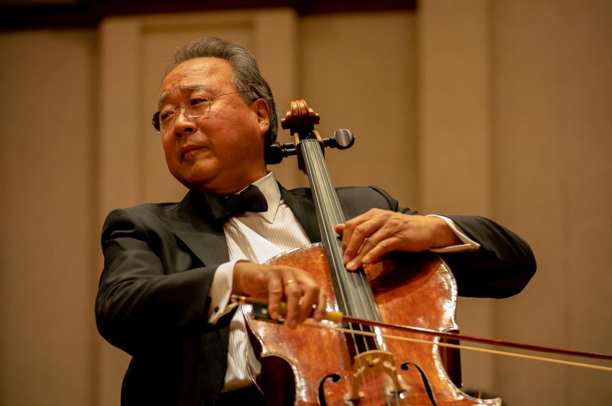 Cellist Yo-Yo Ma preforms with the Detroit Symphony Orchestra at the Detroit Symphony Orchestra's season-opening gala on Sept. 30, 2023.