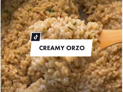 TikToker @spicednice's creamy orzo recipe.