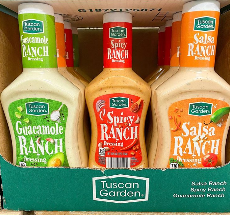 <p>Ranch dressing has its own cult to begin with, with <a href="https://www.instagram.com/aldi.guru/" rel="nofollow noopener" target="_blank" data-ylk="slk:enthusiasts;elm:context_link;itc:0;sec:content-canvas" class="link ">enthusiasts</a> finding new things to dip in or cover with the stuff every day. What did Aldi say to what we already might have thought was a perfect thing? "Hold my ranch." Tuscan Garden offers the creamy, tangy dressing in gotta-have flavors like Guacamole, Spicy, and Salsa, any of which will make even the most tried-and-true meal a little more exciting.</p>
