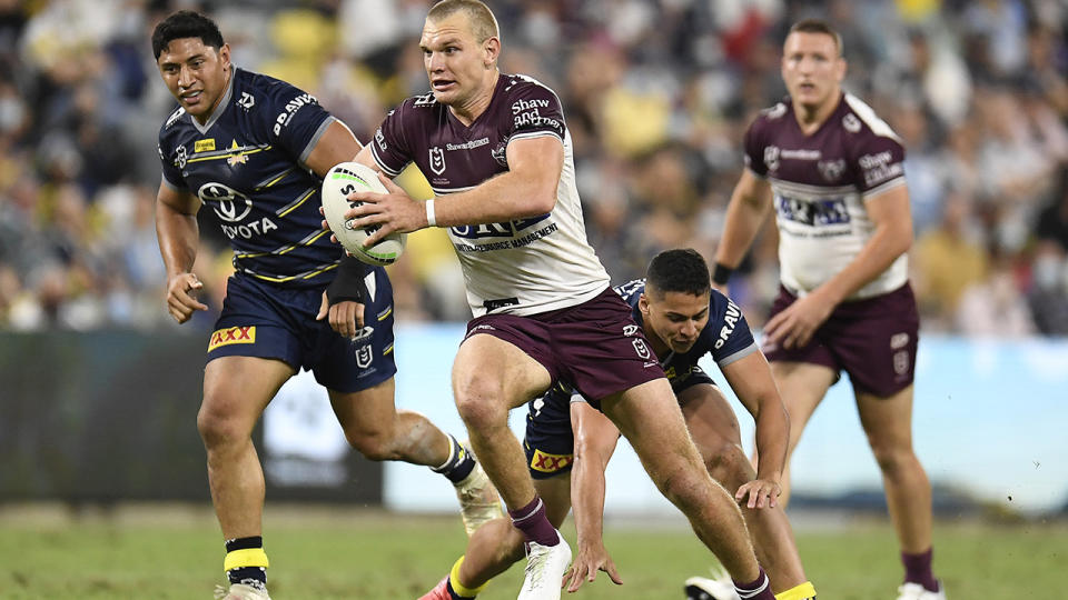 Tom Trbojevic, pictured here in action for the Sea Eagles against the Cowboys. 