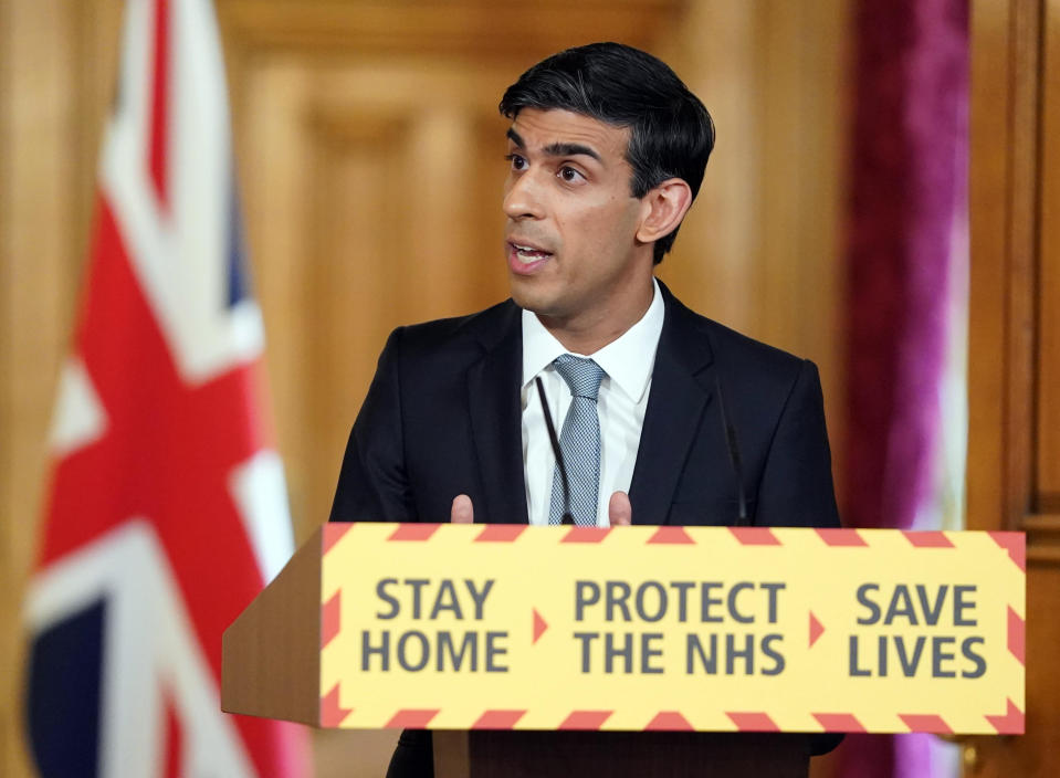 EMBARGOED TO 0001 MONDAY JUNE 15 Handout file photo dated 20/04/20 issued by 10 Downing Street of Chancellor Rishi Sunak. More than one million people have fallen through the cracks of the Government�s support schemes designed to keep them afloat during the coronavirus crisis, MPs have warned.