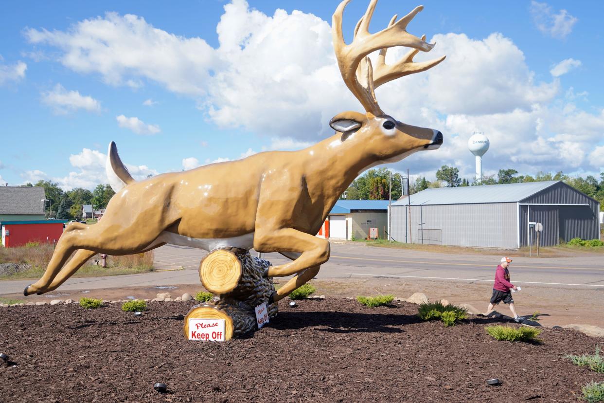 The Jordan Buck statue was formally unveiled Sept. 24 at a Jordan Buck Day celebration in Danbury. The statue, which is 21 feet long and about 12 feet high, commemorates the former world record white-tailed deer shot in 1914 by James Jorden near Danbury.