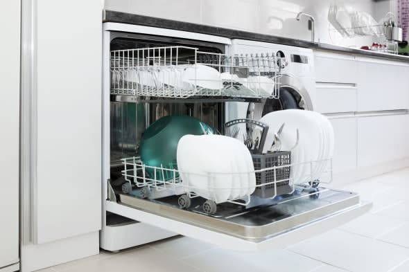 open dishwasher with clean dishessimilar images: