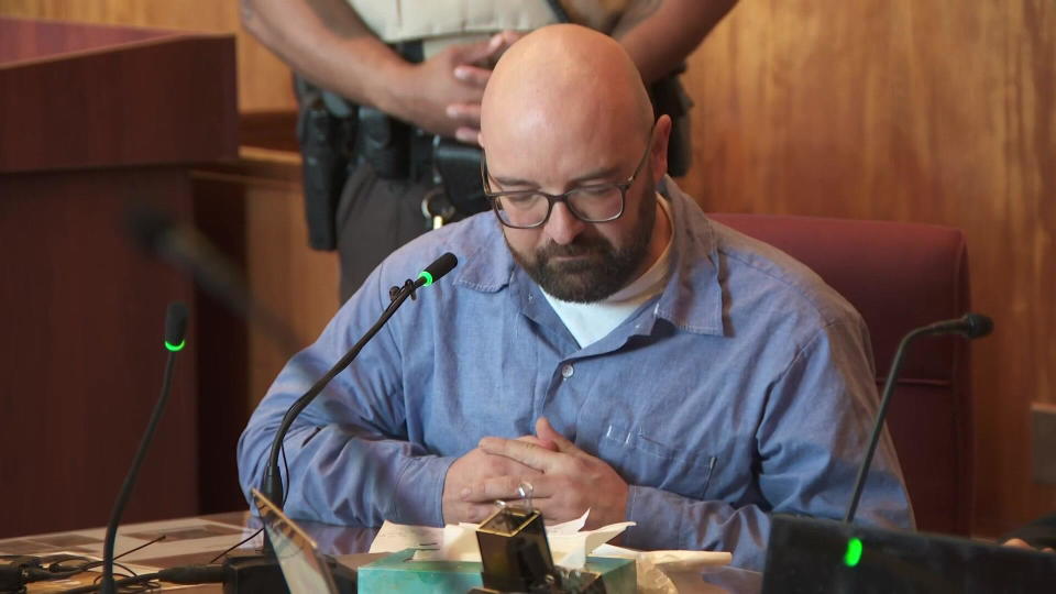 Nick Firkus reads a statement at his sentencing in which he refused to admit guilt.  / Credit: WCCO
