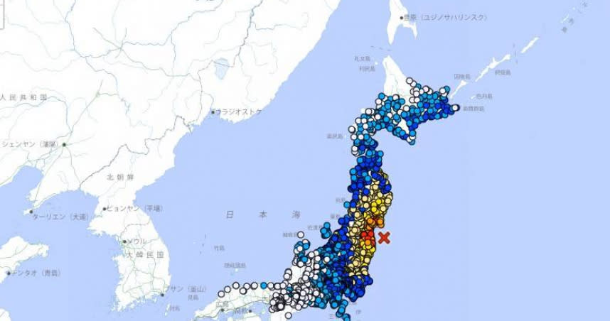 日本氣象廳發布地震消息，日本宮城、福島一帶外海發生規模7.3地震。（圖／翻攝自日本氣象廳）